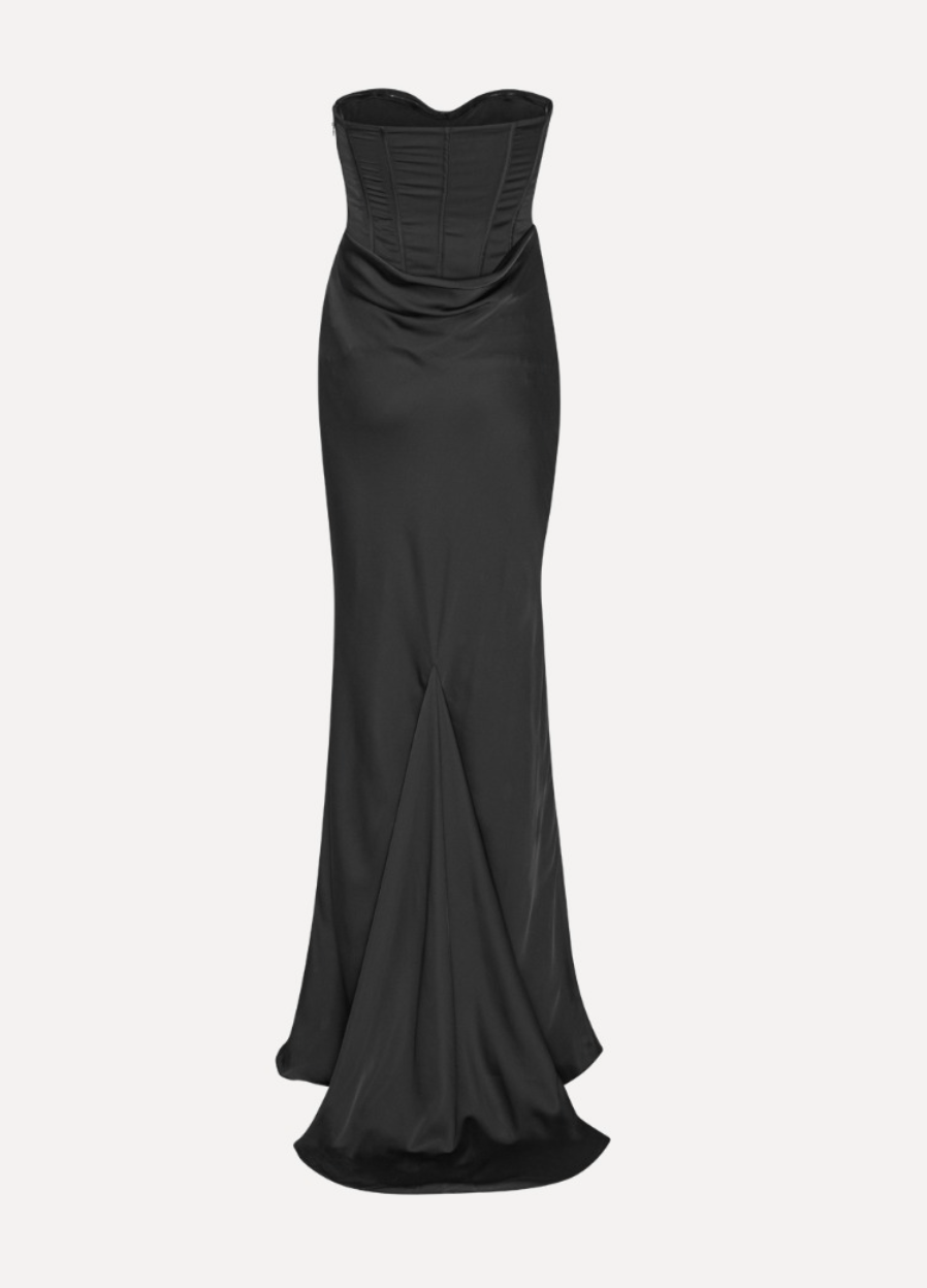 Satin Corset Maxi Dress | Black - MATTHÉ - Dress