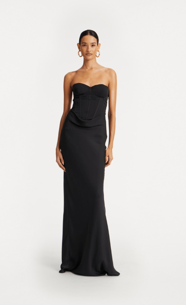 Satin Corset Maxi Dress | Black - MATTHÉ - Dress
