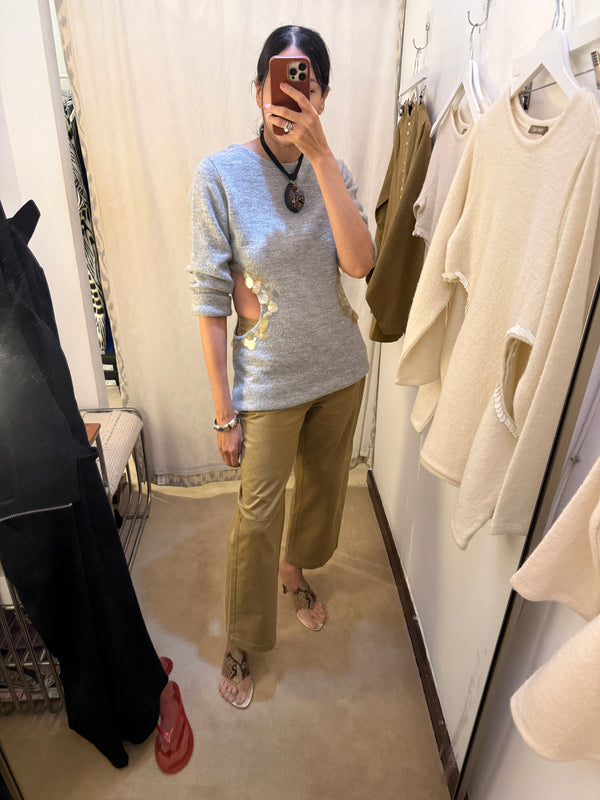 grey wool, a little skin, a little shimmer.