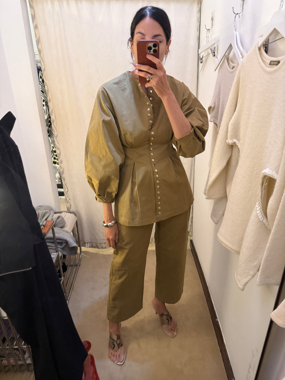 Pinch Waist Snap Jacket | Khaki