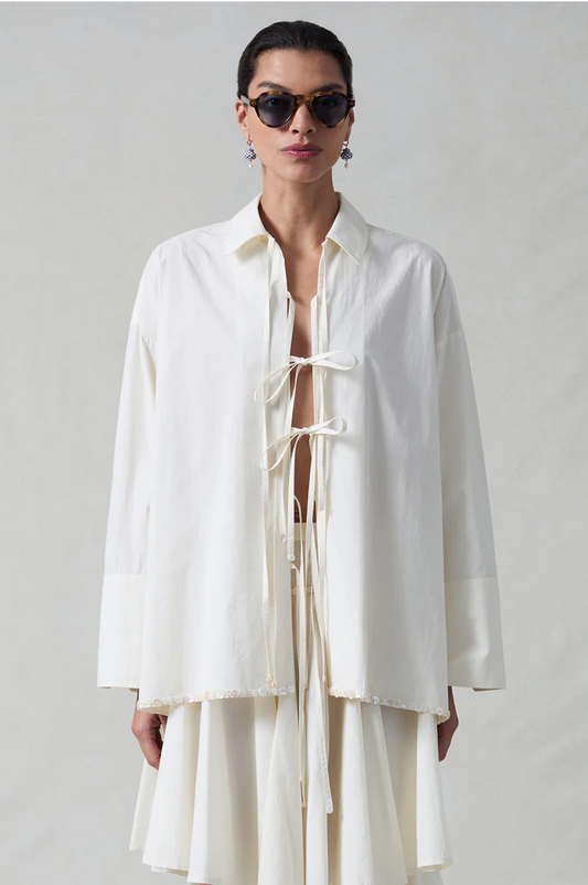Shoelace Shirt with Shell Trim