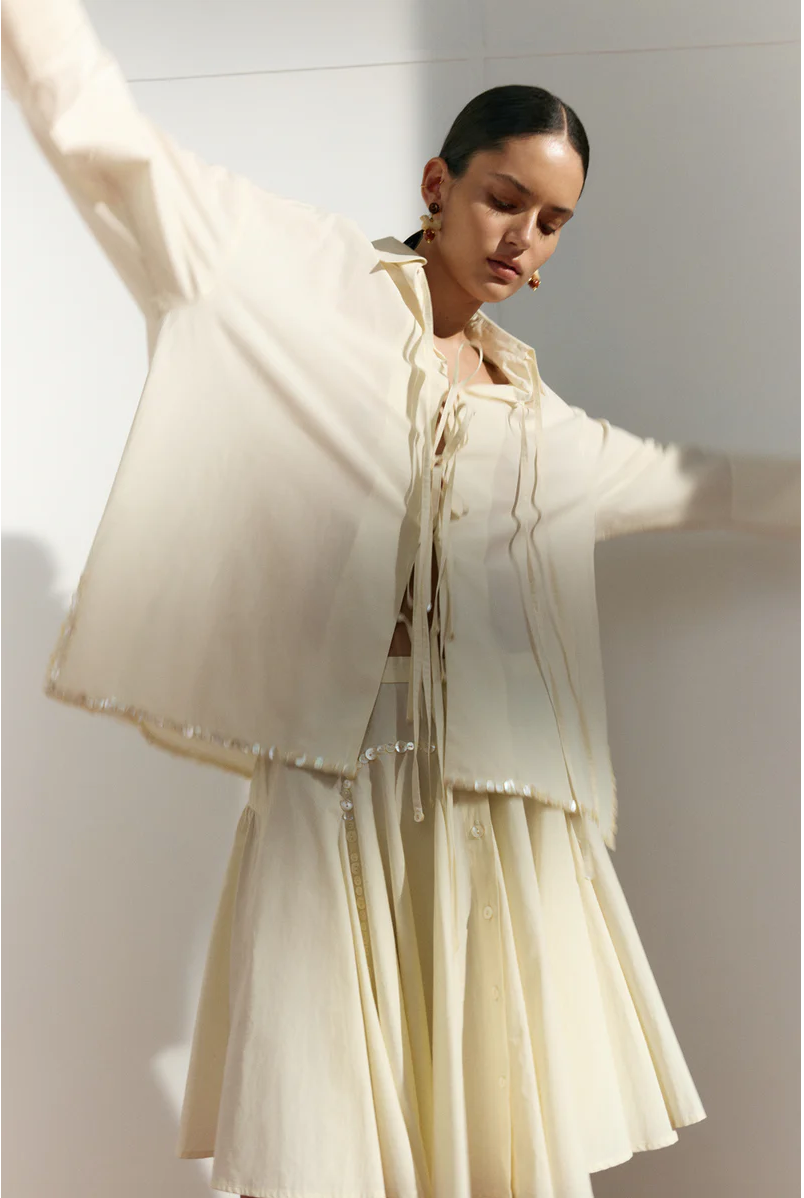 Shoelace Shirt with Shell Trim