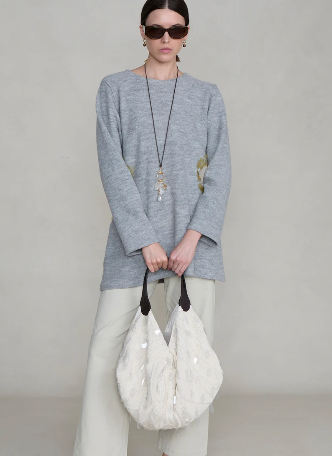 Fisherman Knit Lantern Bag Ivory