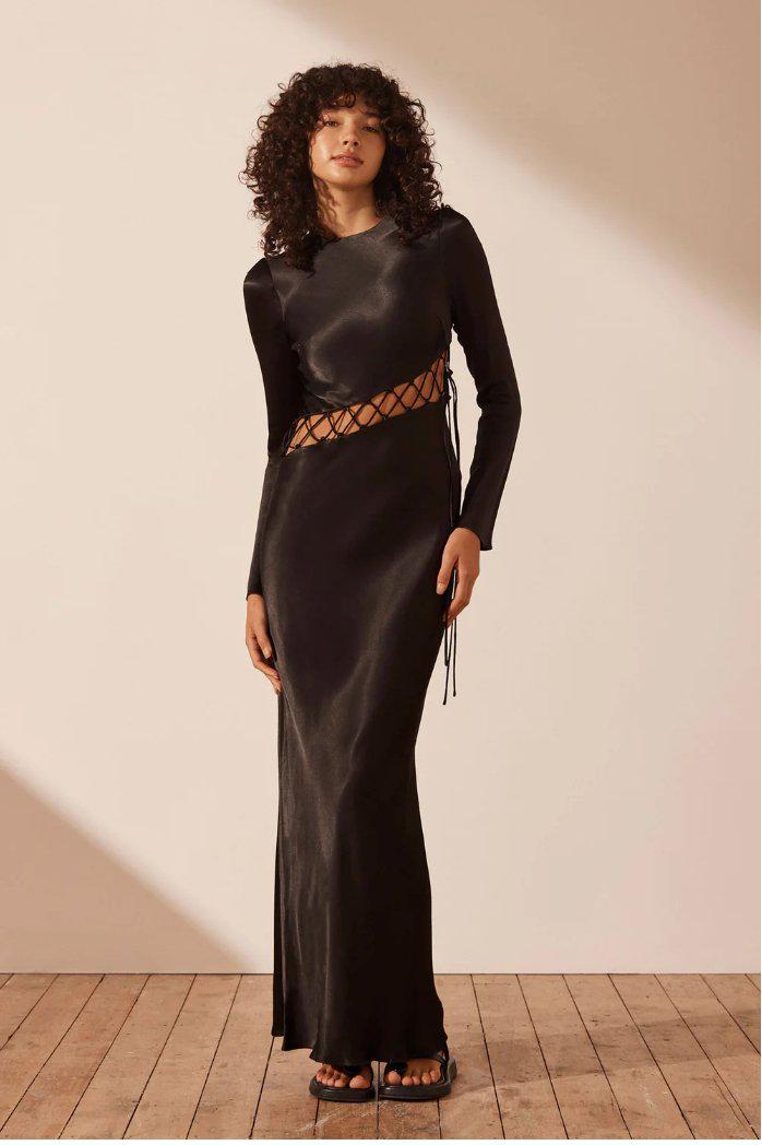 Arienzo Asymmetrical Lace Up Chiffon Maxi Dress MATTH Arienzo Asymmetrical Lace Up Chiffon Maxi Dress MATTH