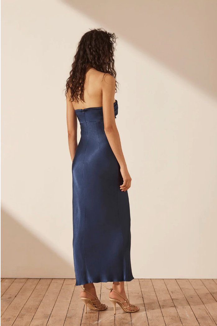 Arienzo Asymmetrical Lace - Up Sleeveless Maxi Dress - Elegant Navy Blue Formal Gown - MATTHÉ - Dress