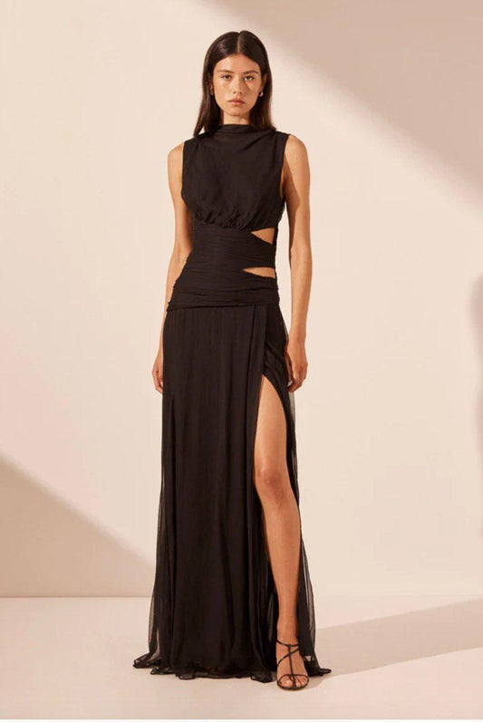 Claude Cut Out Maxi Dress - Sultry Elegant Maxi Dress with Strategic Cutout Design - MATTHÉ - Dress