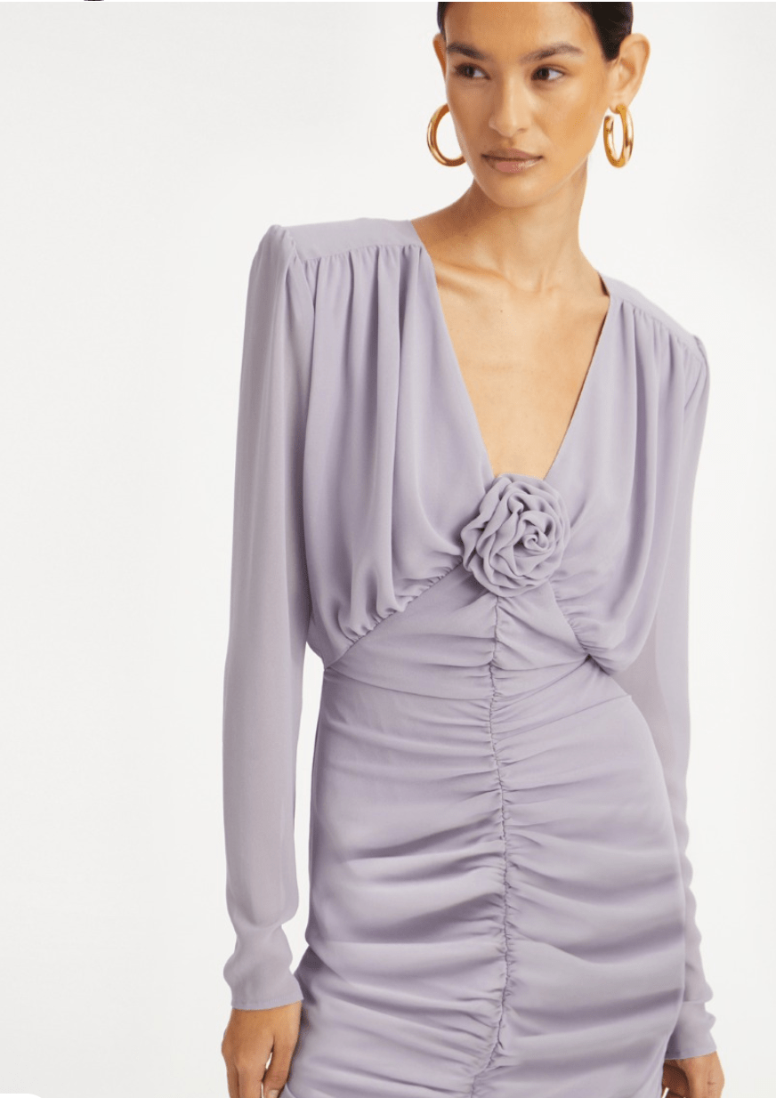 Crepe Mini Gathered Blouson Dress | Lavender - MATTHÉ - Dress