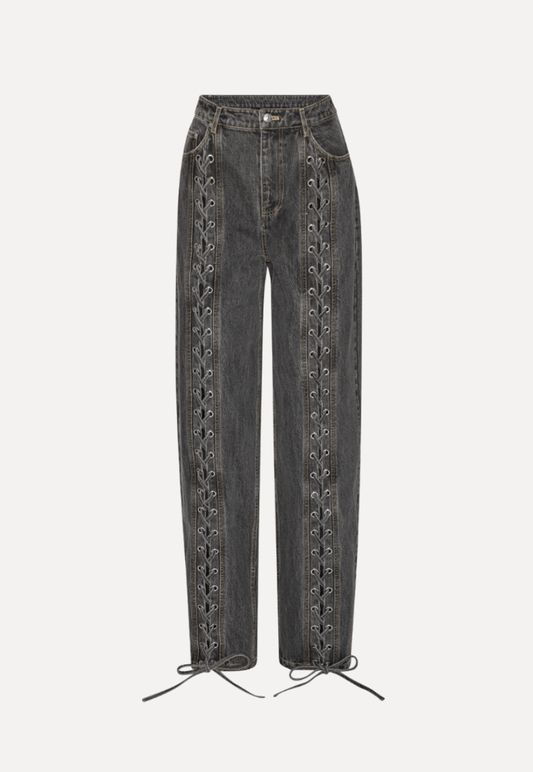 Denim Laced Up Grey Pants - MATTHÉ - jeans