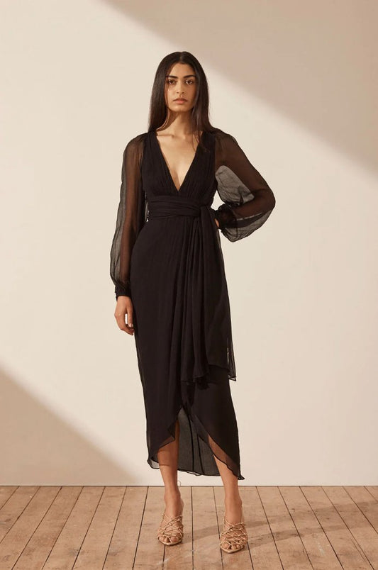 Elegant Isola Plunged Midi Dress – Stylish & Comfortable - MATTHÉ - Dress
