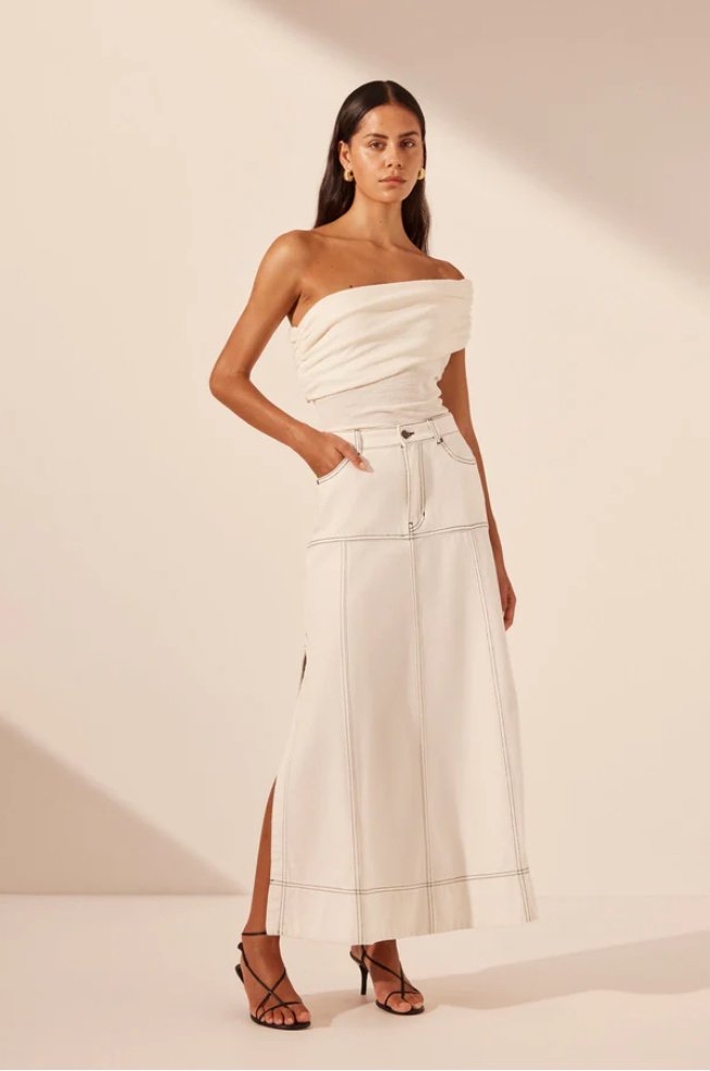 Hana Panelled Midi Skirt - Ivory | High - Waist, Lightweight, and Elegant - MATTHÉ - 