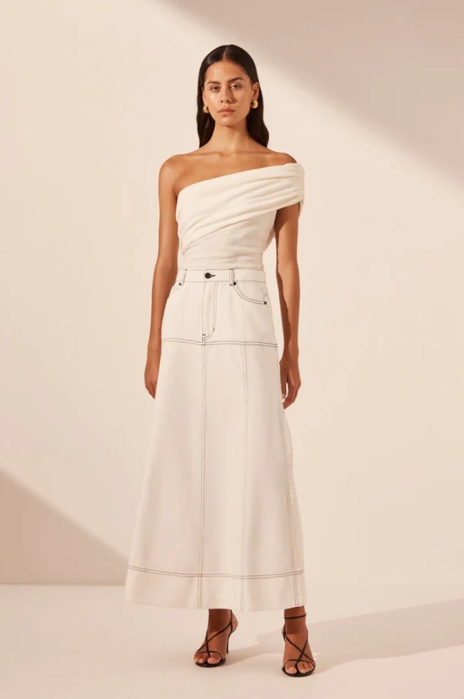 Hana Panelled Midi Skirt - Ivory | High - Waist, Lightweight, and Elegant - MATTHÉ - 