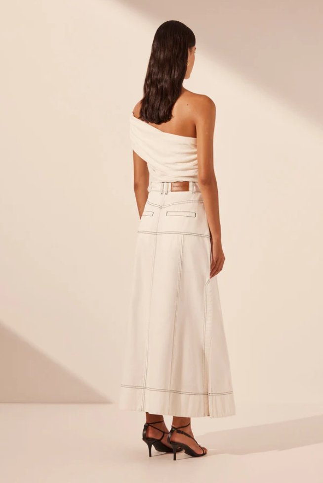 Hana Panelled Midi Skirt - Ivory | High - Waist, Lightweight, and Elegant - MATTHÉ - 