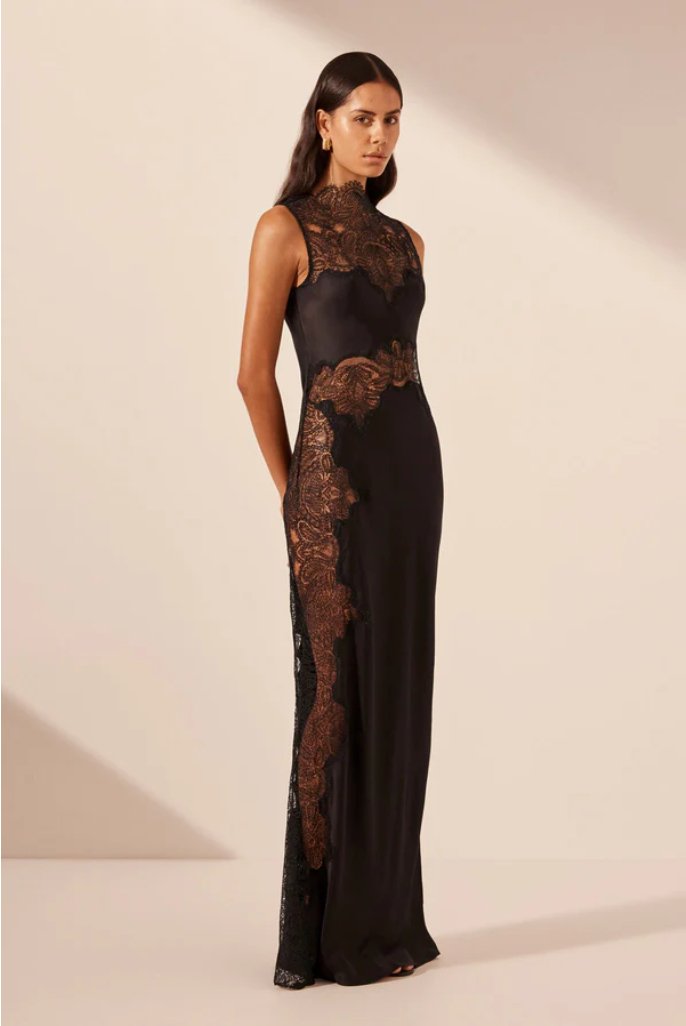 Jamila Lace High Neck Maxi Dress | Stylish Lace Evening Gown for Women - MATTHÉ - Dress