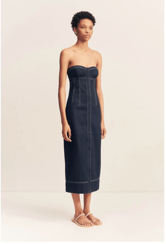 Jaques Strapless Midi Dress | Darkest Denim - MATTHÉ - Dress