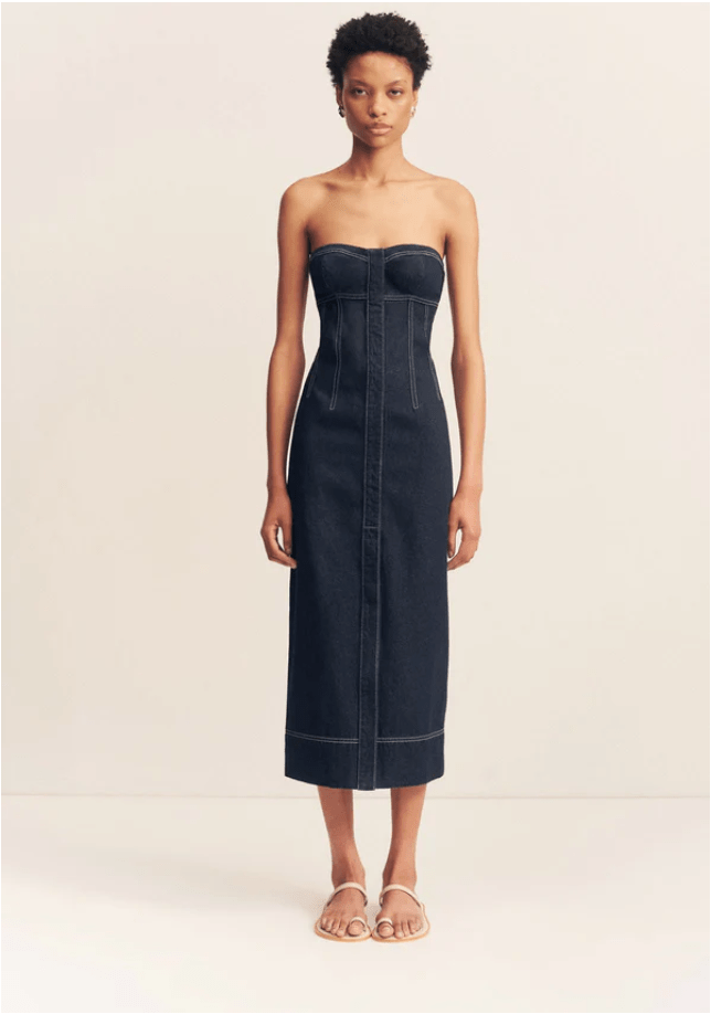 Jaques Strapless Midi Dress | Darkest Denim - MATTHÉ - Dress