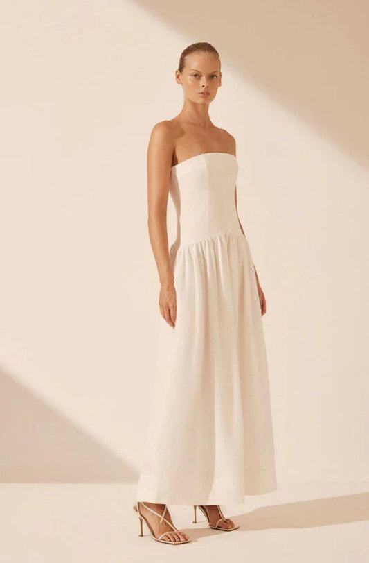 Maxi Dress Ronnie Ribbed Blanc Linen Dress | Chic & Versatile Outfit - MATTHÉ - 