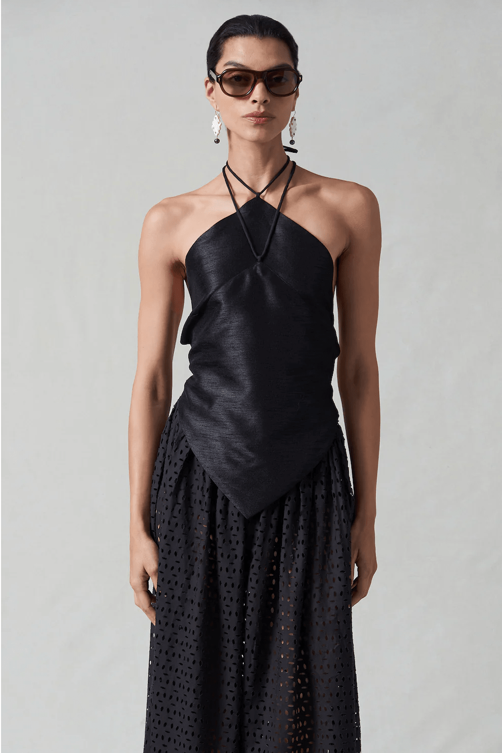 Napkin Dupioni Halter Top Black - MATTHÉ - Top