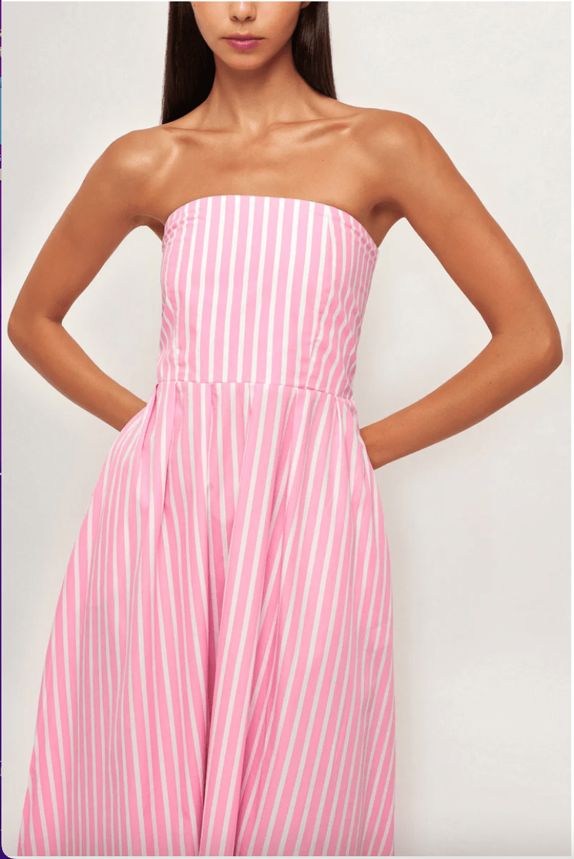 Pink Striped Crescent Poplin Dress - MATTHÉ - Dress