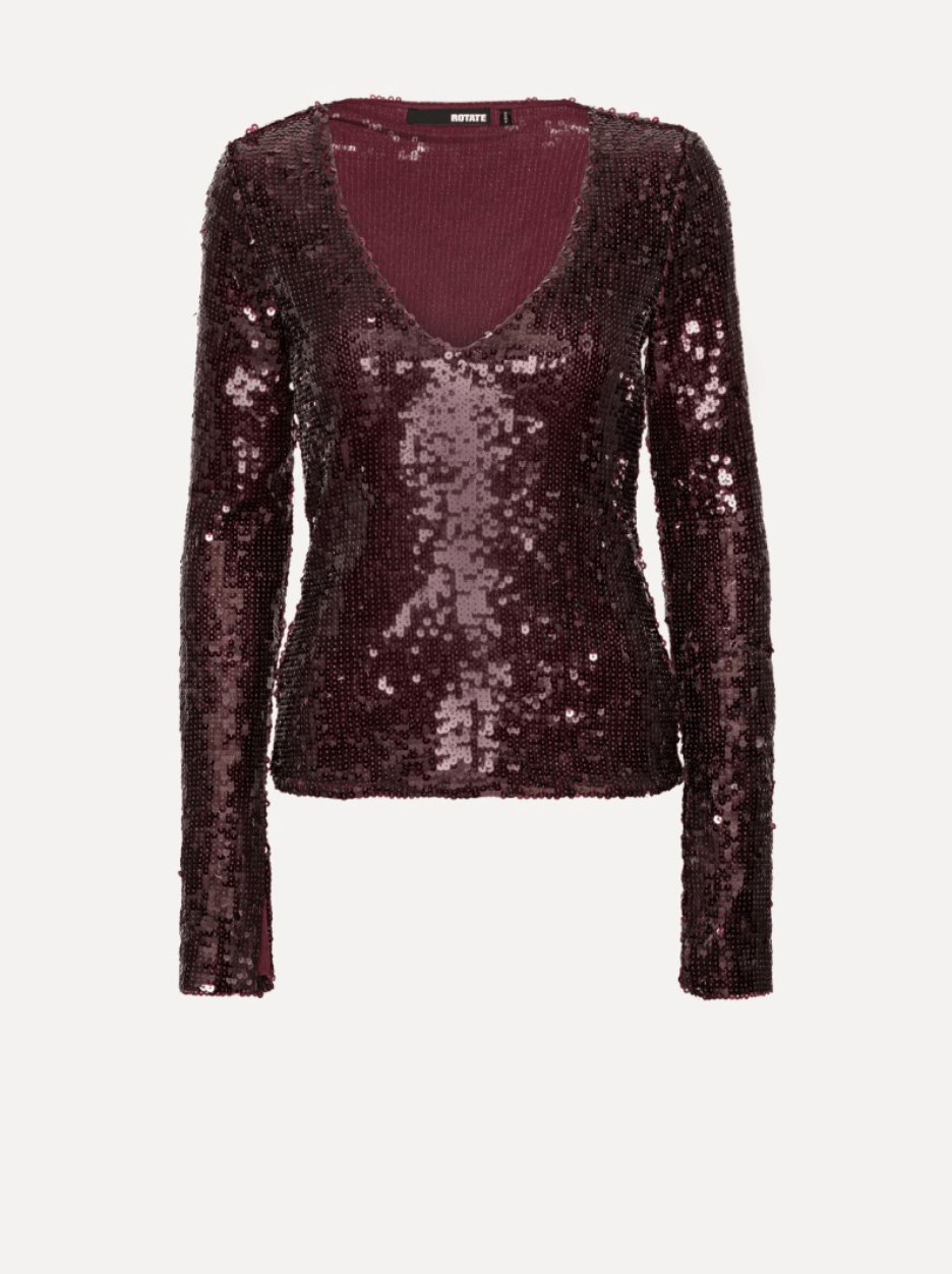 PRE ORDER Sequin V Neck Top | Burgundy - MATTHÉ - Top