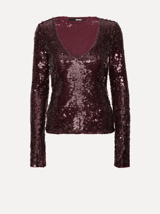 PRE ORDER Sequin V Neck Top | Burgundy - MATTHÉ - Top