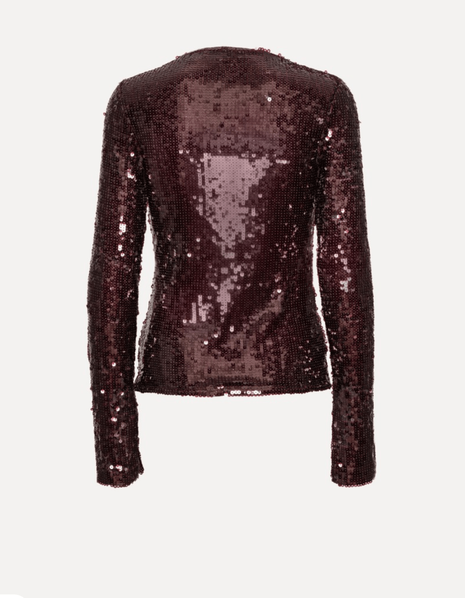 PRE ORDER Sequin V Neck Top | Burgundy - MATTHÉ - Top
