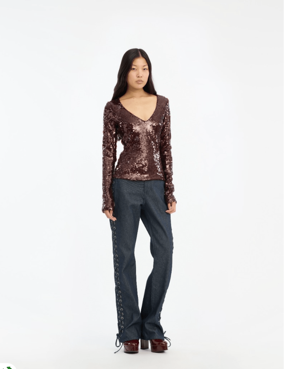PRE ORDER Sequin V Neck Top | Burgundy - MATTHÉ - Top