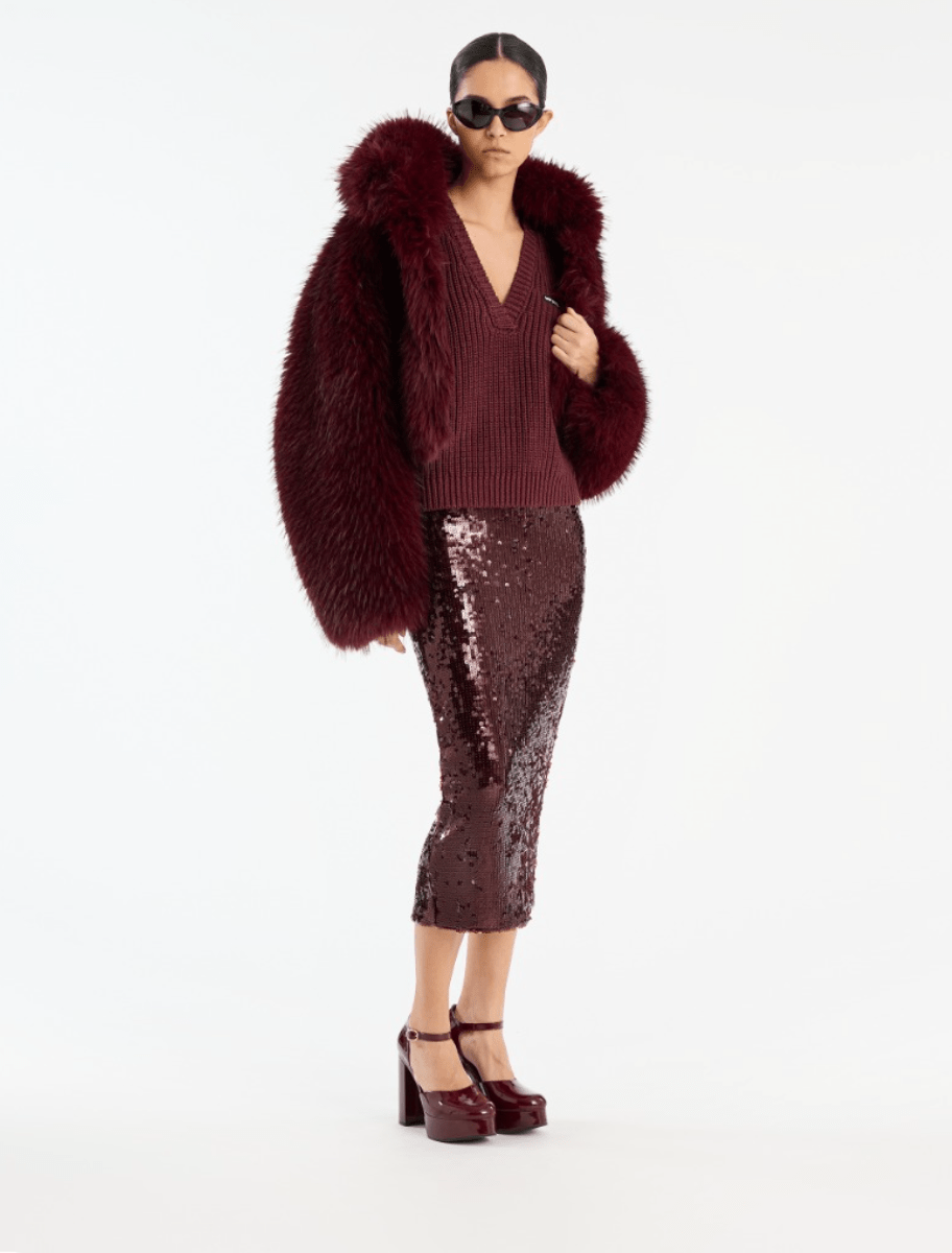 PRE ORDER Sequins Pencil Skirt | Burgundy - MATTHÉ - Skirt