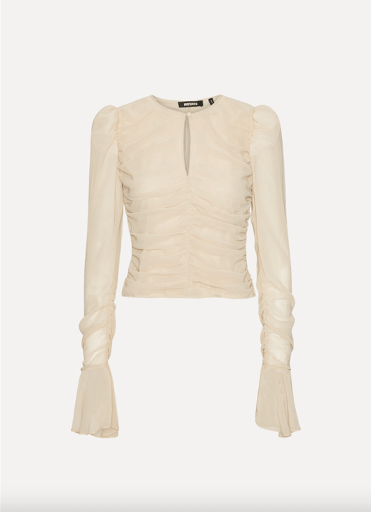 Ruched Chiffon LS Top | Nude Creme - MATTHÉ - Top