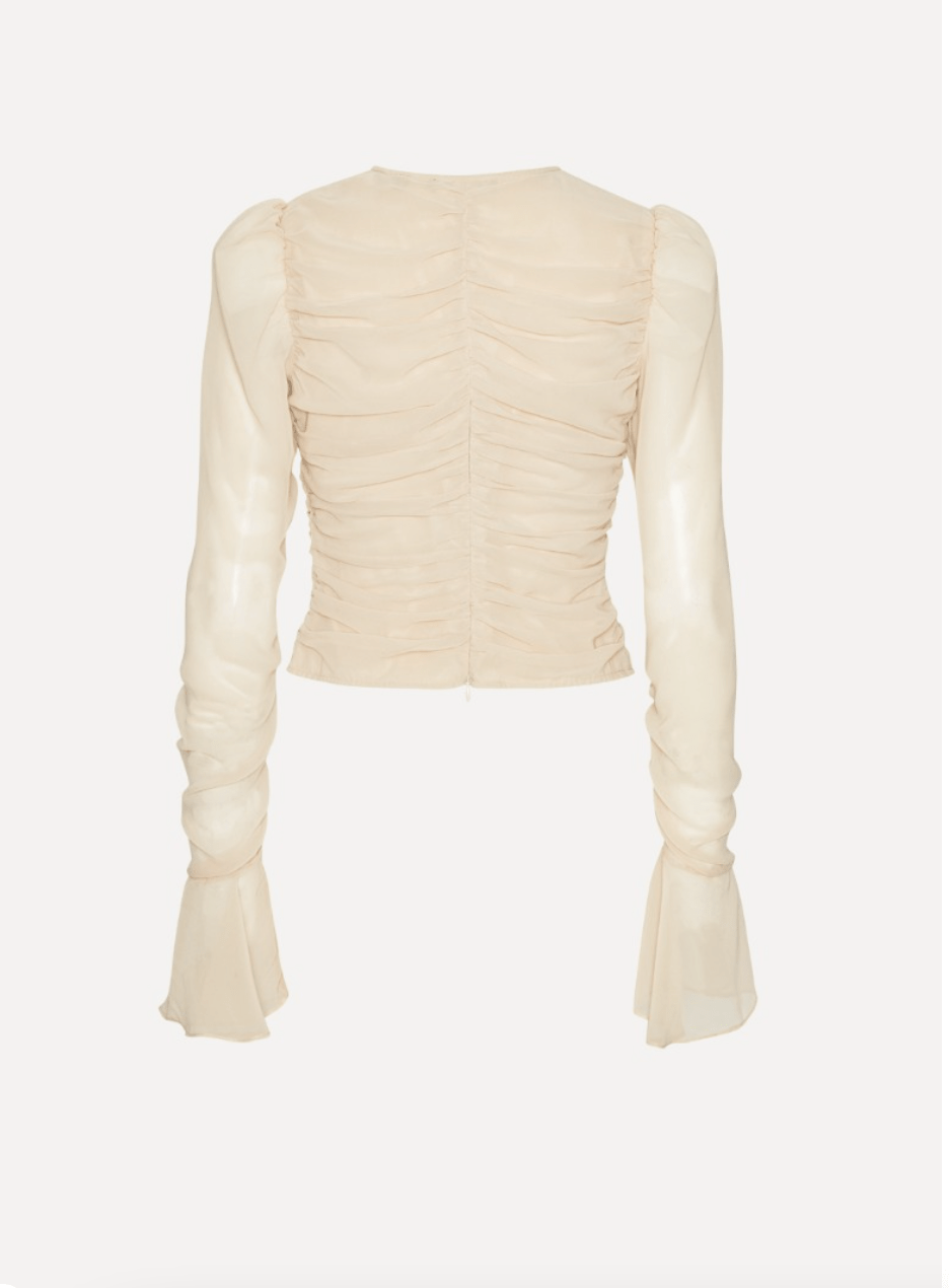 Ruched Chiffon LS Top | Nude Creme - MATTHÉ - Top