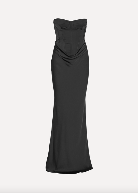Satin Corset Maxi Dress | Black - MATTHÉ - Dress
