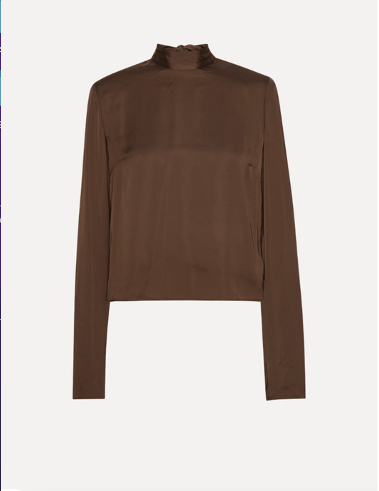Satin Draped Back Blouse | Brown - MATTHÉ - Top
