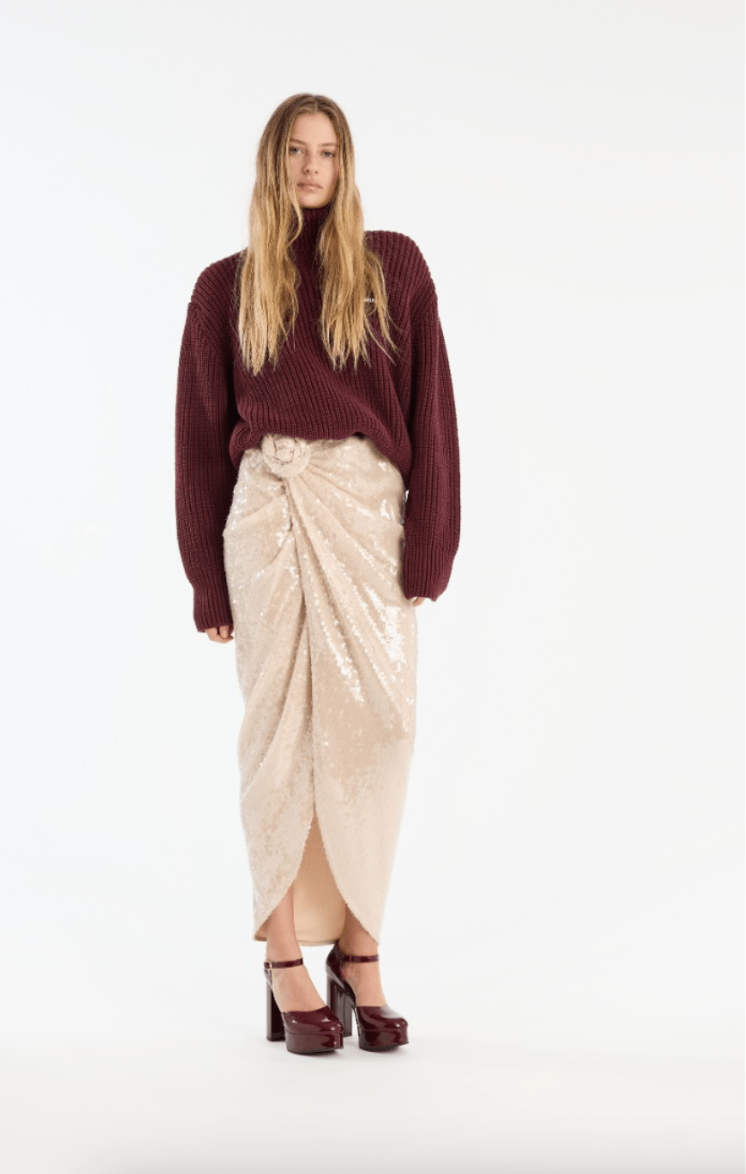 Sequin Knot Pareo Skirt | Creme Nude - MATTHÉ - Skirt