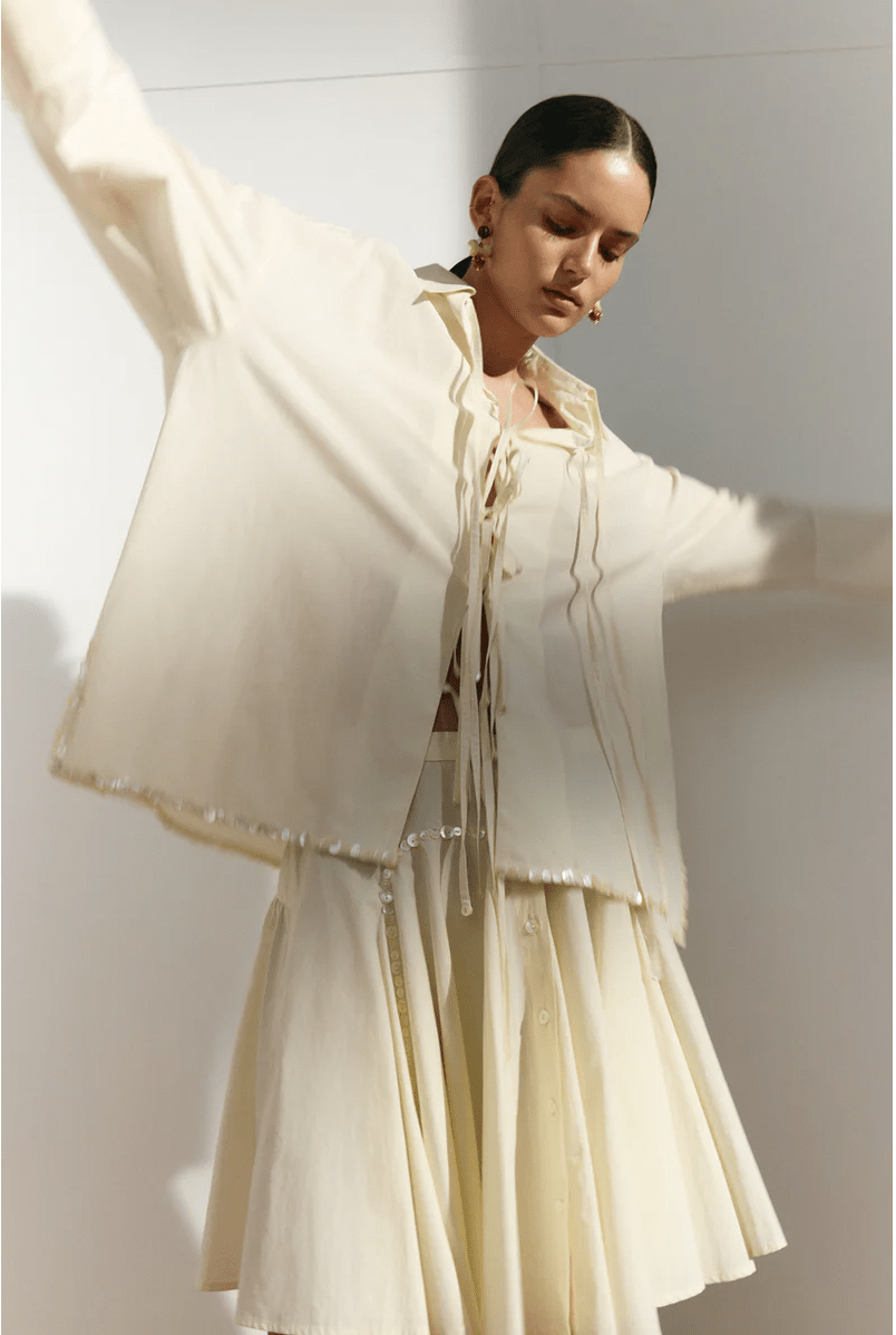 Shoelace Shirt with Shell Trim - MATTHÉ - shirt